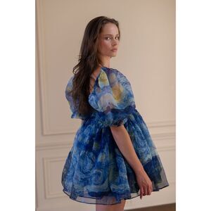 NEW NWT RARE Selkie The Starry Night Silk Puff Mini Dress Small
